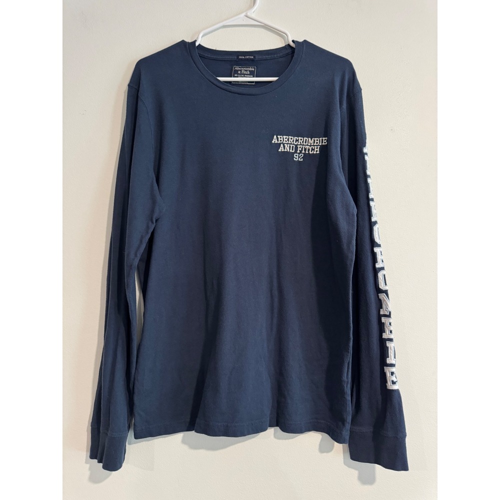 Vintage Abercrombie & Fitch Long Sleeve Graphic Tee Mens Large Navy Blue Y2K